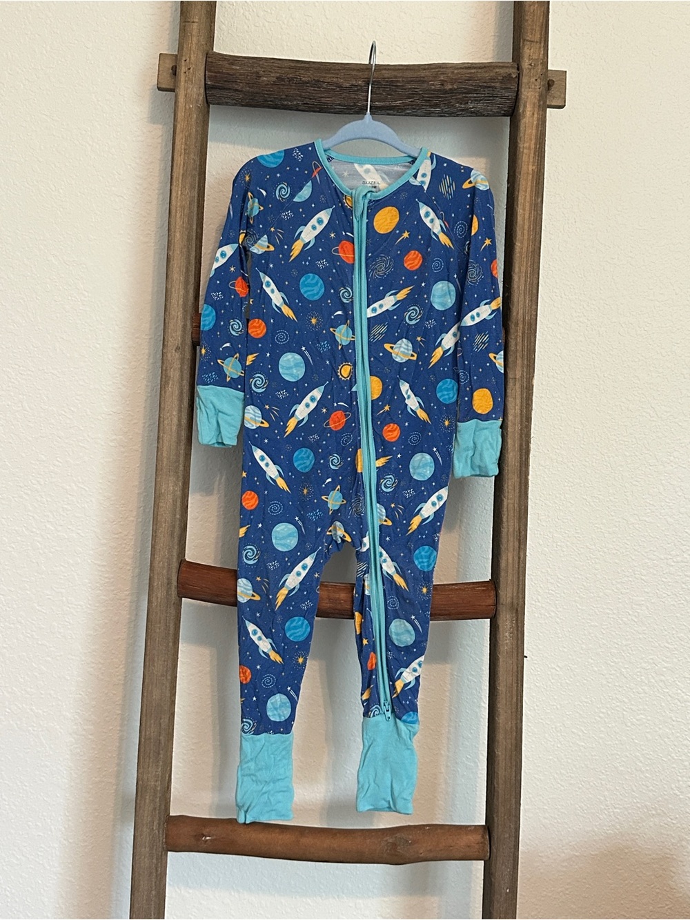 Suzel Bamboo Blue Space Rocket Kids One-Piece Pajamas 12-18M